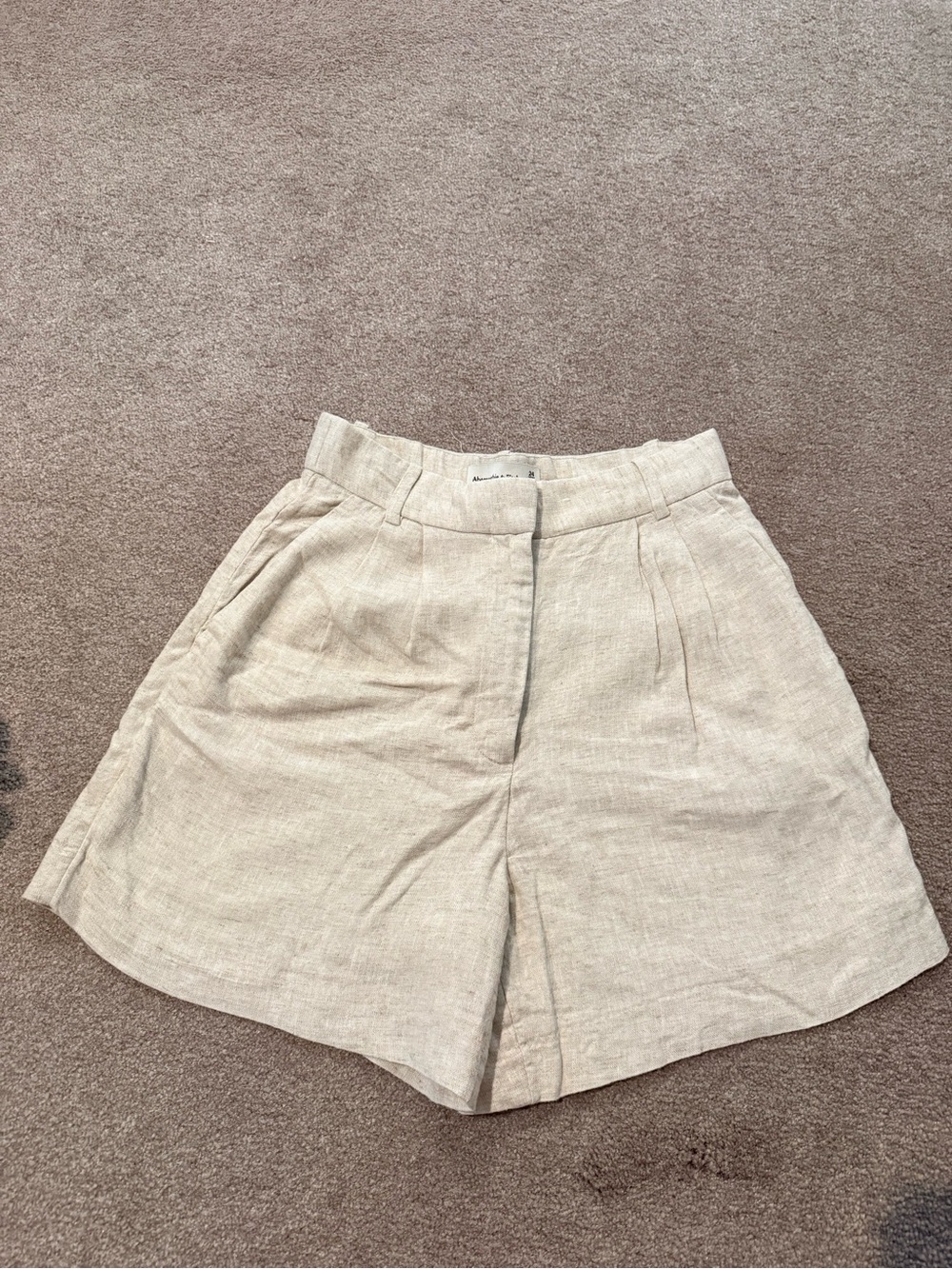 Abercrombie & Fitch Beige Linen-Blend Tailored Shorts